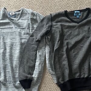 Stylish V-Neck Sweater Set - Light Gray & Charcoal